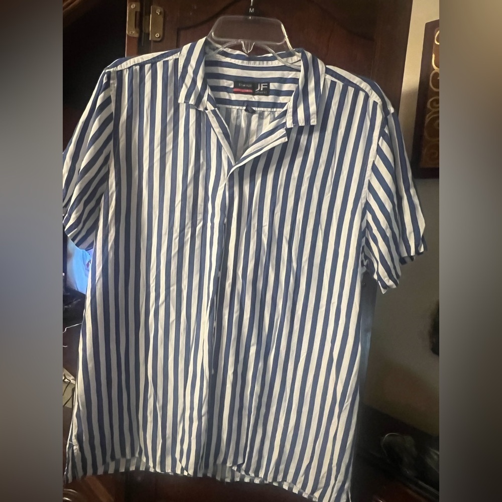 JF J.Ferrar Navy and White Striped Casual Shirt